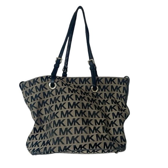 Michael Kors MK Monogram Tan Black Handbag Purse Bag Classic 2000s Y2K Fun - Picture 1 of 9